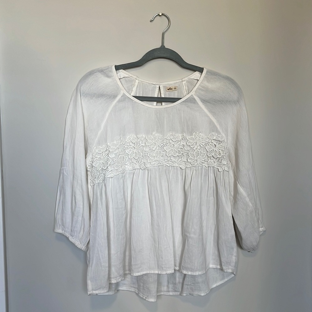 Hollister White Blouse with Lacey Flower Details